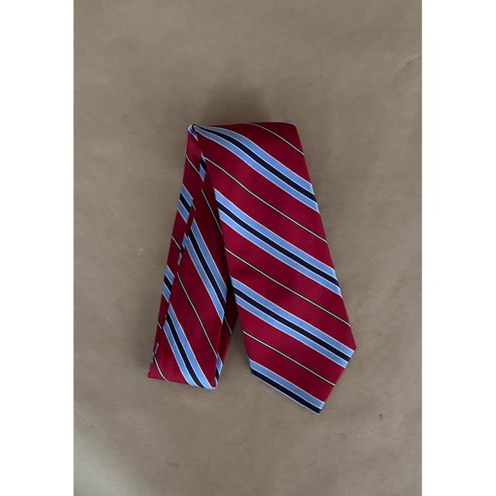 Chaps Mens Striped 100% Silk Hand Made Necktie Tie Preppy Americana Collegiate